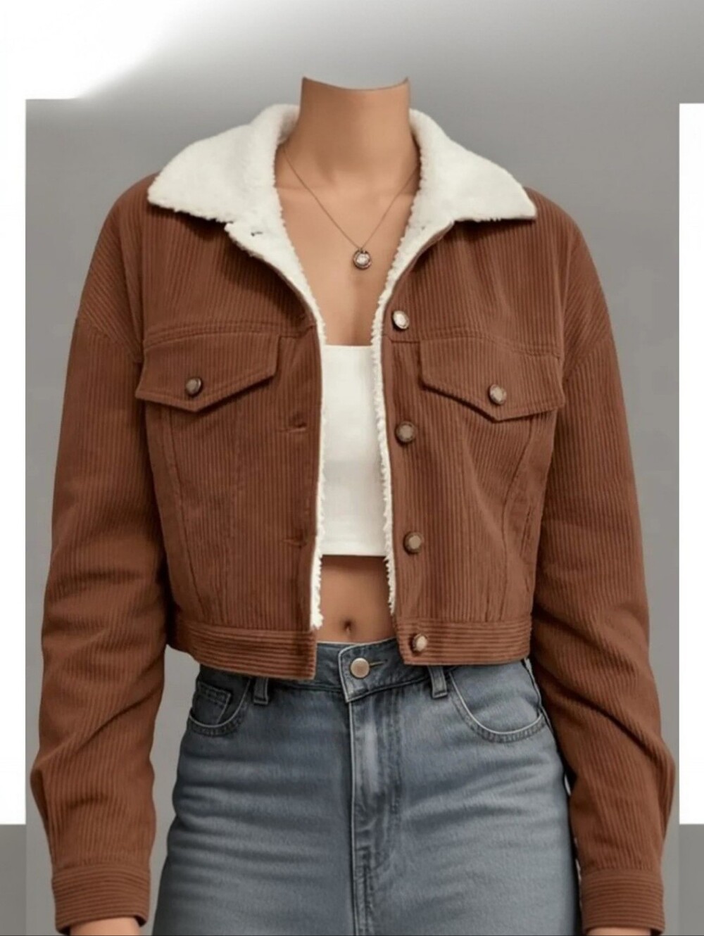 FME Rust Corduroy Cropped Jacket Fleece Trim NWOT Size 2X